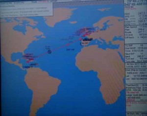 On the bridge, you could see exactly what the ship's travel involved - at this point we're just past half way across the Ocean!