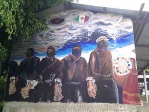 In the regional headquarters of the Zapatistas, one of the beautiful murals shows the revolutionary spirit of the movement