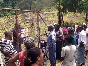 I attended a Triunfo community meeting on current land issues, after which a group of 30 Garifuna visited some of the contested sites, to take evidence for their court case. This site has been important for the community for the stones they use in their graveyard, but is now closed off and awaiting resale by its French owner.