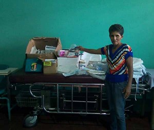 Berta, coordinator of the Clinica Xochil, with some of the supplies they received from Wisconsin Nicaragua Partnership